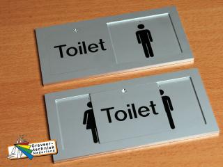 Alu houder, tekst toilet en picto man vrouw.